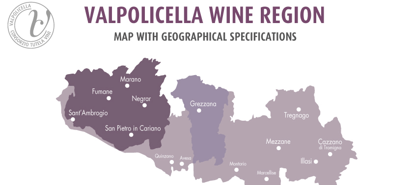 Detaillierte Valpolicella Weinkarte mit Weinorten und Anbauzonen